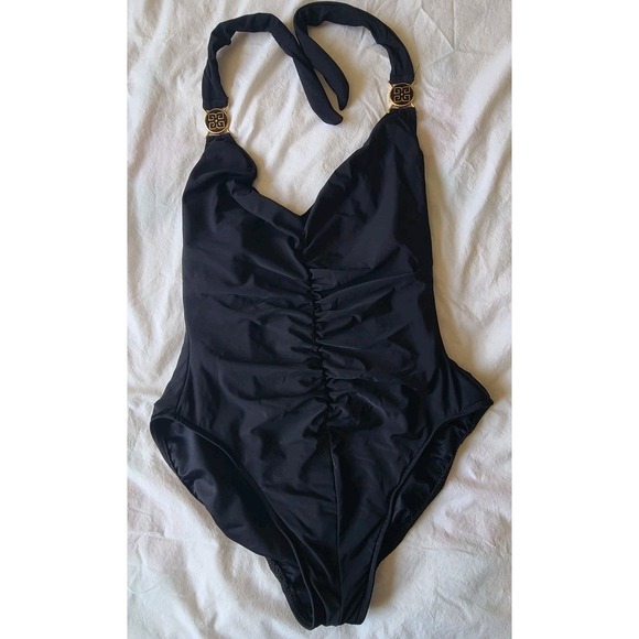 Miraclesuit Other - Miraclesuit Sz. 10 Black Halter Gold Medallion Resort Slimming Tummy Control